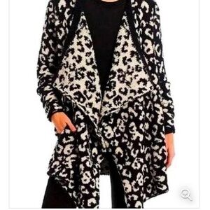 UGG Phoebe Wrap Cardigan Sweater Womens Black Ivory Leopard Cozy size XS